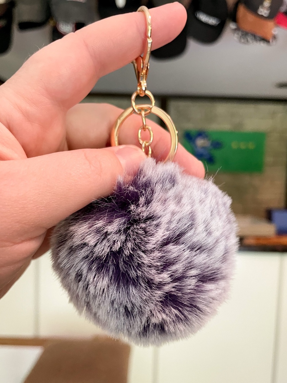 Faux Fur Pom-Pom Keychain Purse Bag Backpack Charm Keyring - Purple
